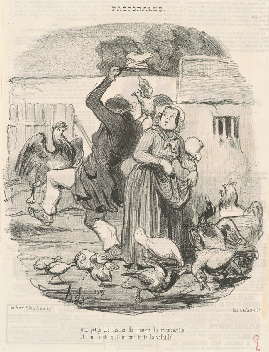 Aux petits des oisons, ils donnent la mangeaille ... by Honoré Daumier (French, 1808 - 1879), 16X12"(A3)Poster Print