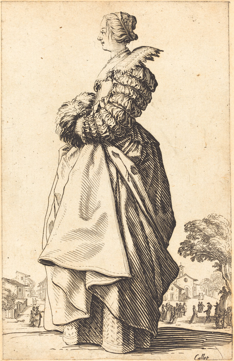 Noble Woman in Profile with her Hands in a Muff by Jacques Callot (French, 1592 - 1635), 16X12"(A3)Poster Print