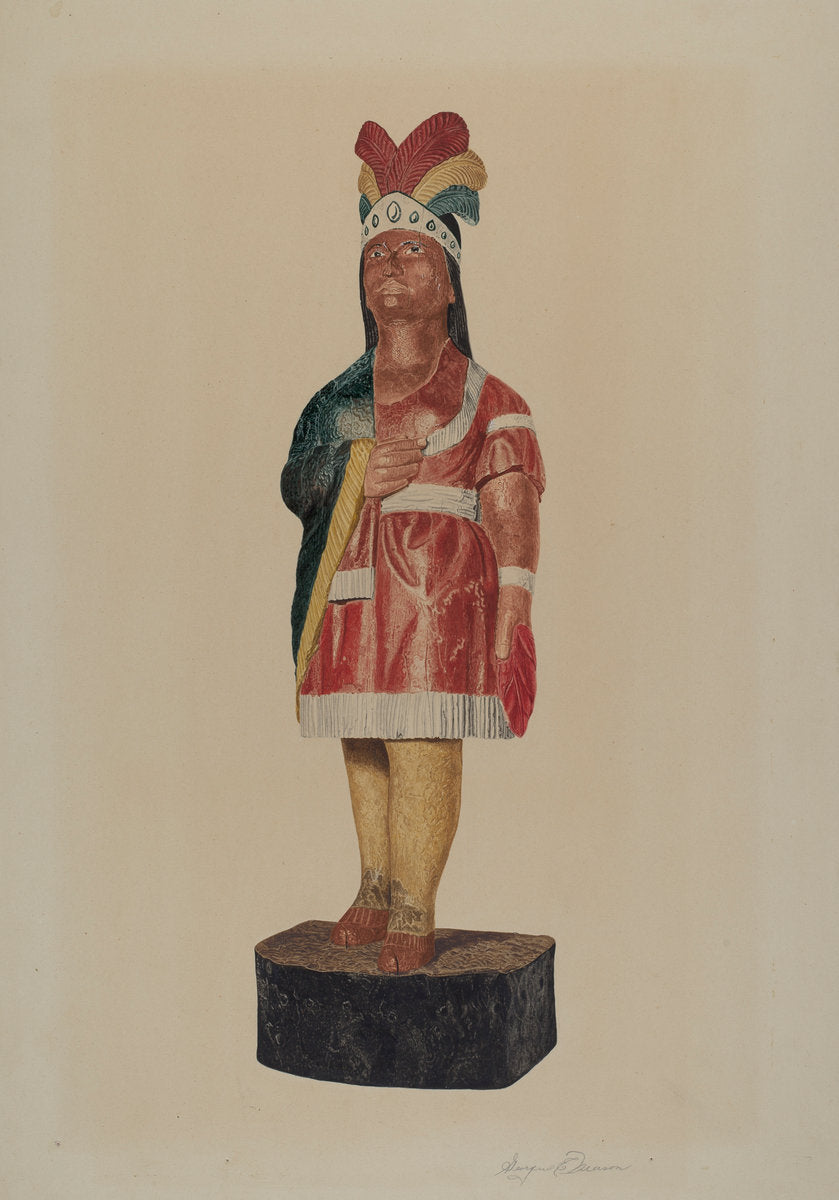 Cigar Store Indian by Georgine E. Mason (American, active c. 1935), 16X12"(A3)Poster Print