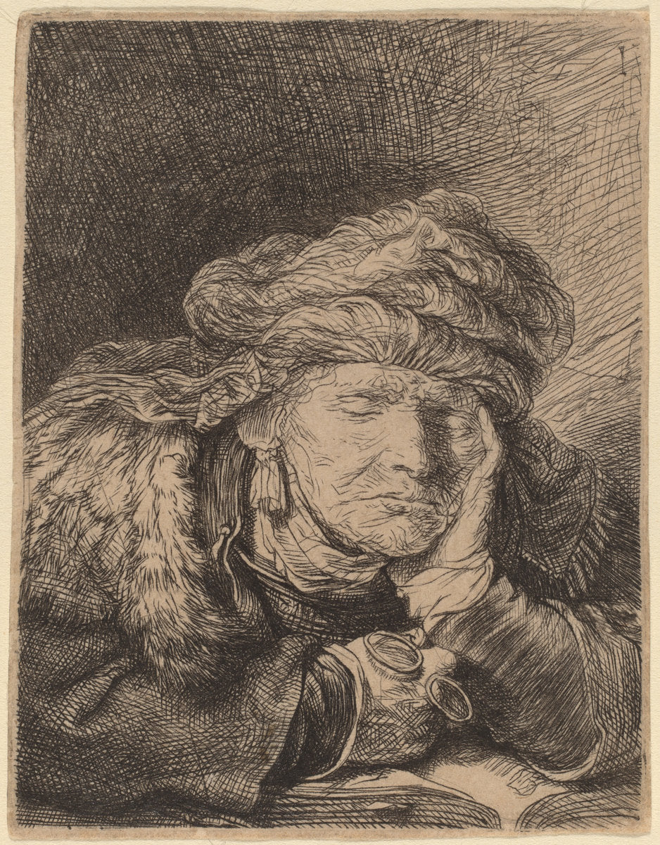Old Woman Sleeping by Rembrandt van Rijn (Dutch, 1606 - 1669), 16X12"(A3)Poster Print