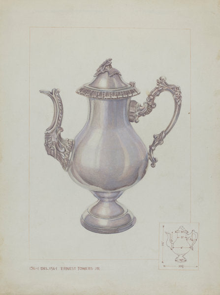 Silver Coffee Pot by Ernest A. Towers, Jr. (American, active c. 1935), 16X12"(A3)Poster Print