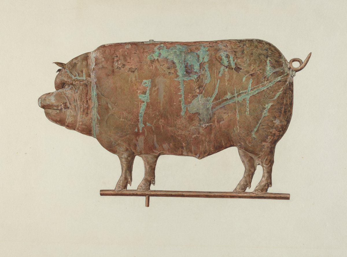 Pig Weather Vane by Marian Page (American, active c. 1935), 16X12"(A3)Poster Print
