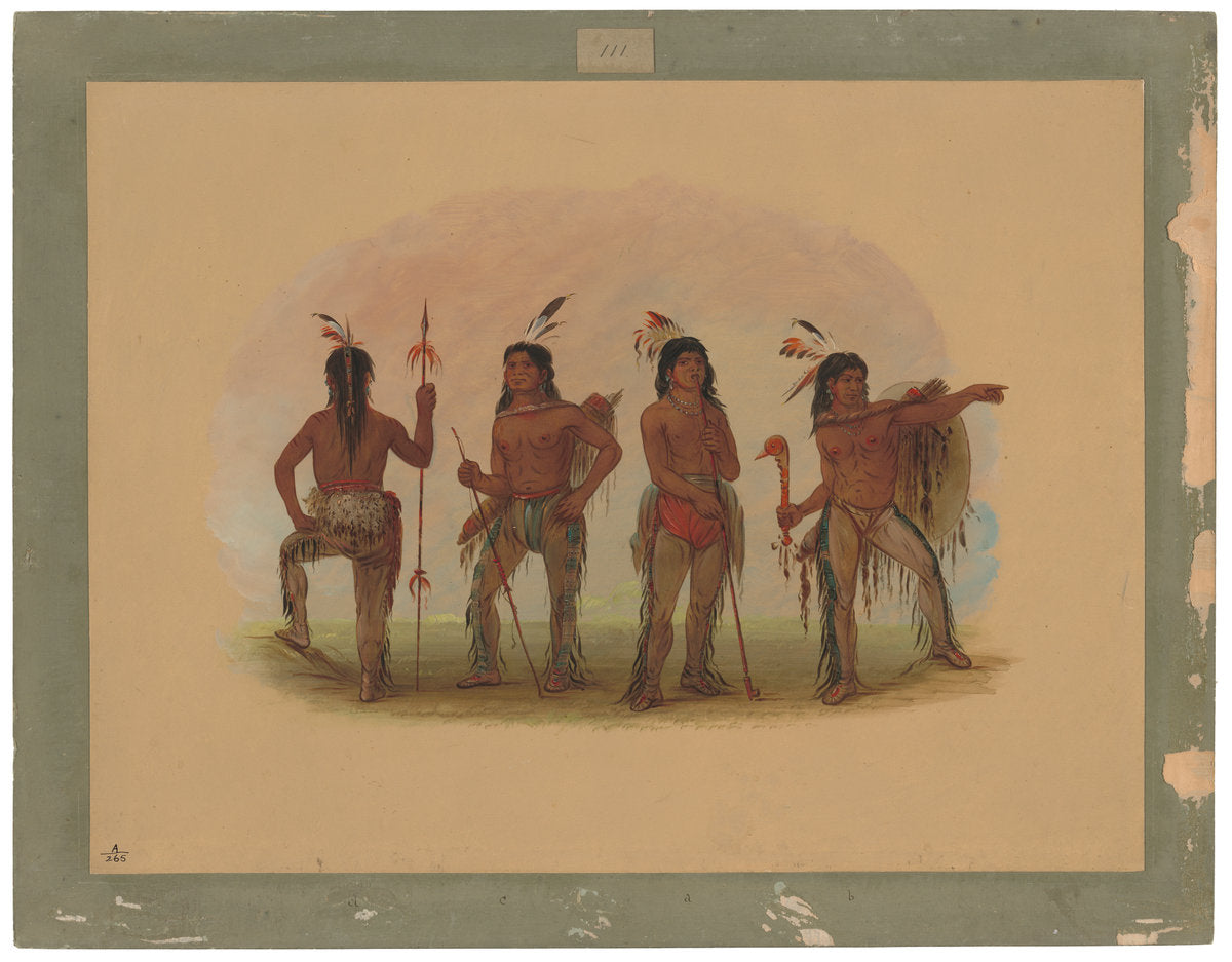 Four Navaho Warriors by George Catlin (American, 1796 - 1872), 16X12"(A3)Poster Print