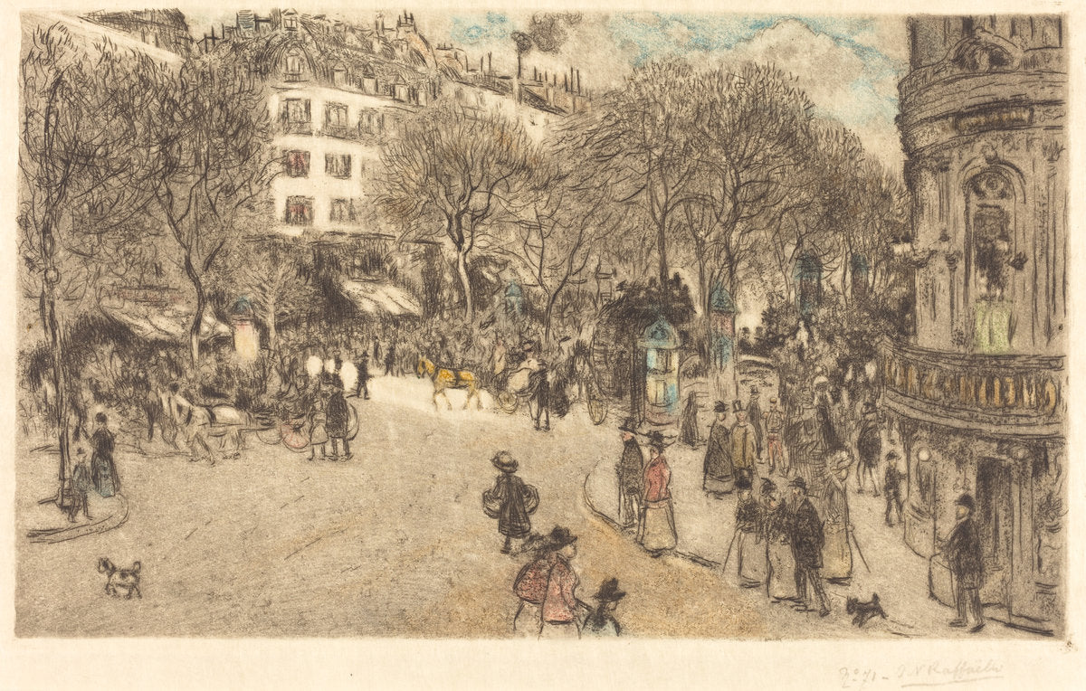 Le Boulevard des Italiens by Jean François Raffaëlli (French, 1850 - 1924), 16X12"(A3)Poster Print