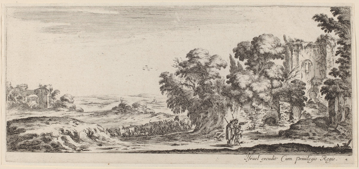Landscape with Ruins by Stefano Della Bella (Italian, 1610 - 1664), 16X12"(A3)Poster Print
