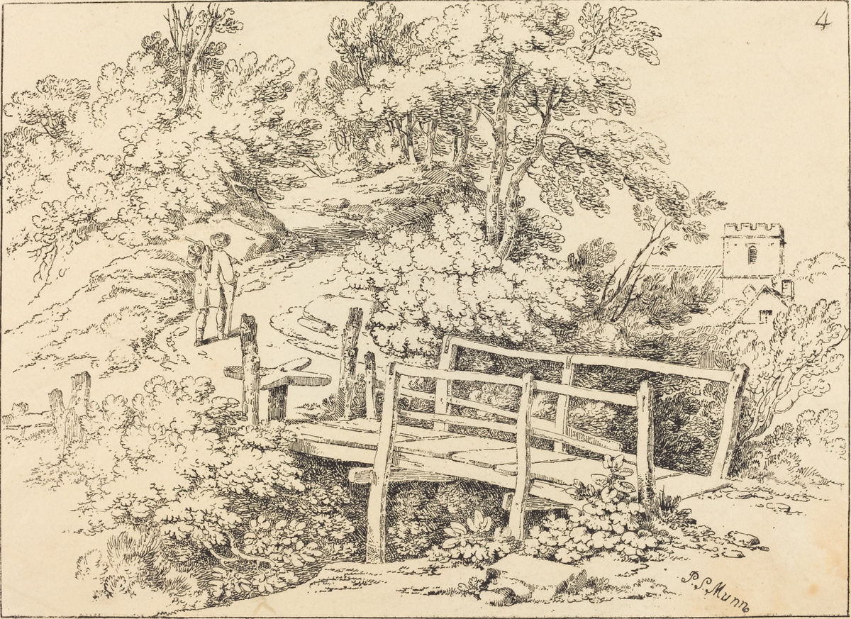 Country Footbridge (The Traveller) by Paul Sandby Munn (British, 1773 - 1845), 16X12"(A3)Poster Print