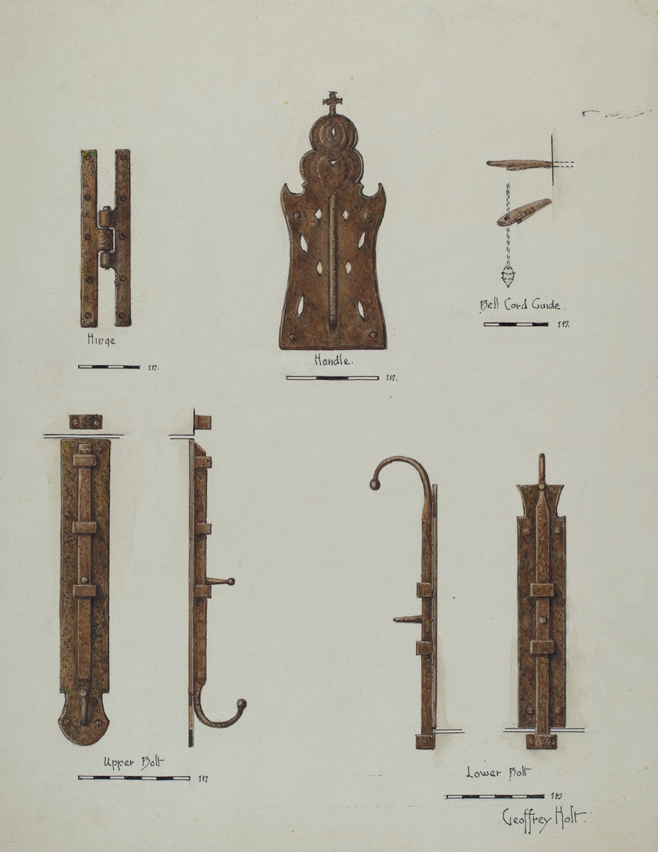 Hardware Details (of doors) by Geoffrey Holt (American, active c. 1935), 16X12"(A3)Poster Print