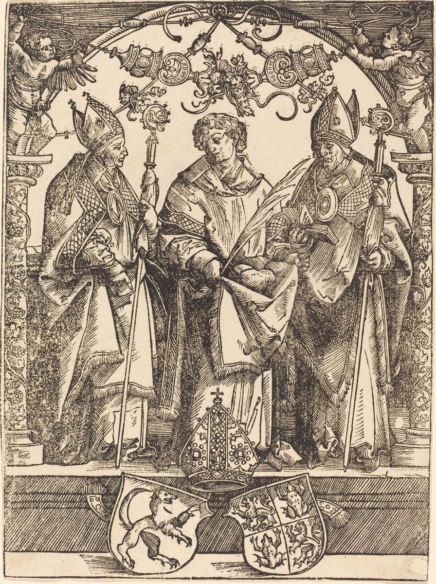 Saints Maximilian, Stephen, and Valentine by Attributed to Wolf Traut (German, c. 1486 - 1520), 16X12"(A3)Poster Print