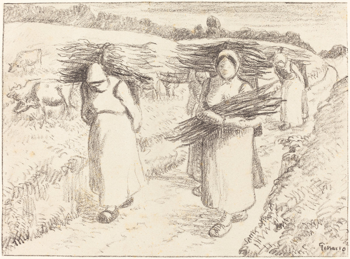 Peasants Carrying Sticks (Paysannes portant des fagots) by Camille Pissarro (French, 1830 - 1903), 16X12"(A3)Poster Print