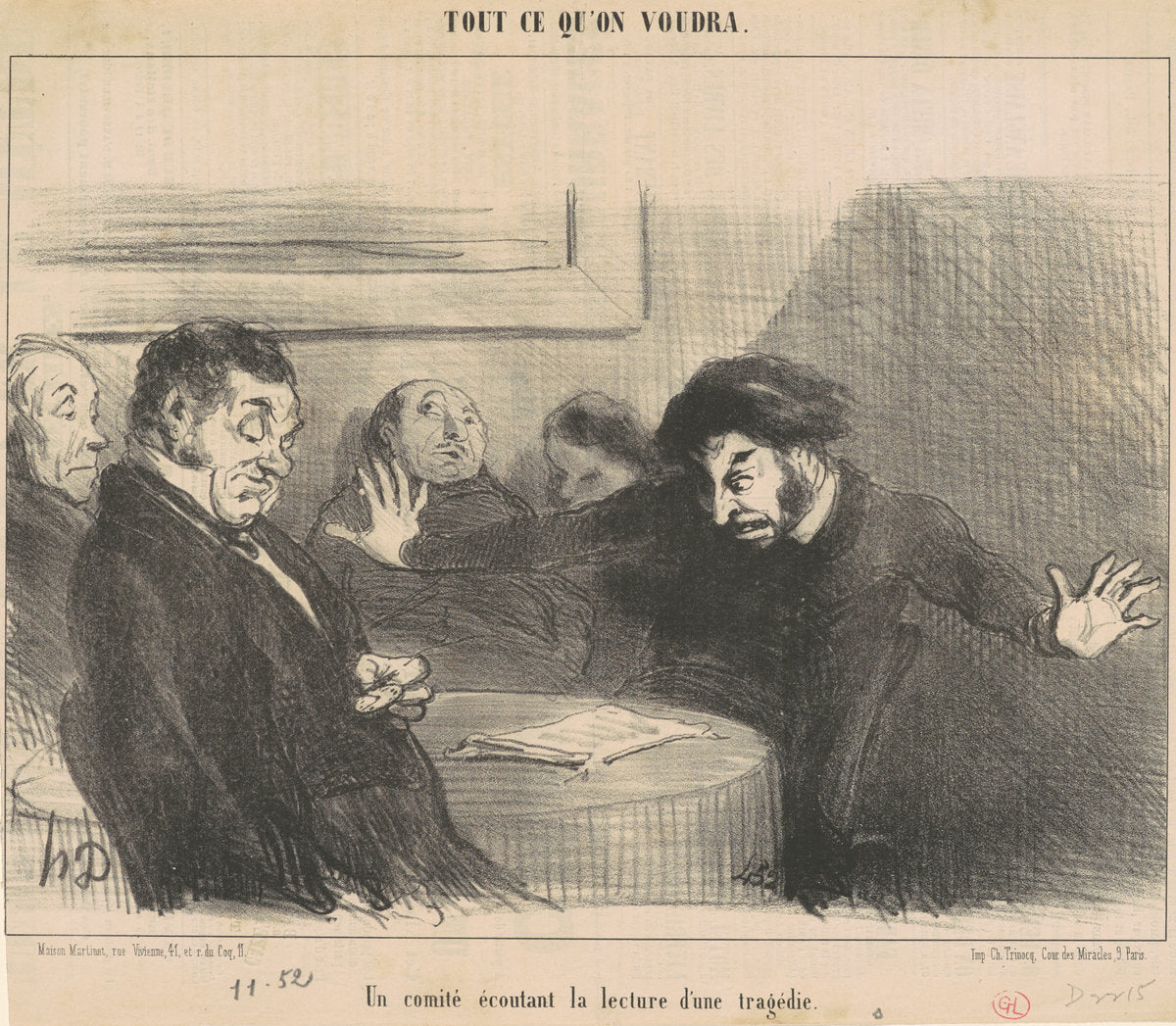 Un comité écoutant la lecture d'une tragédie by Honoré Daumier (French, 1808 - 1879), 16X12"(A3)Poster Print