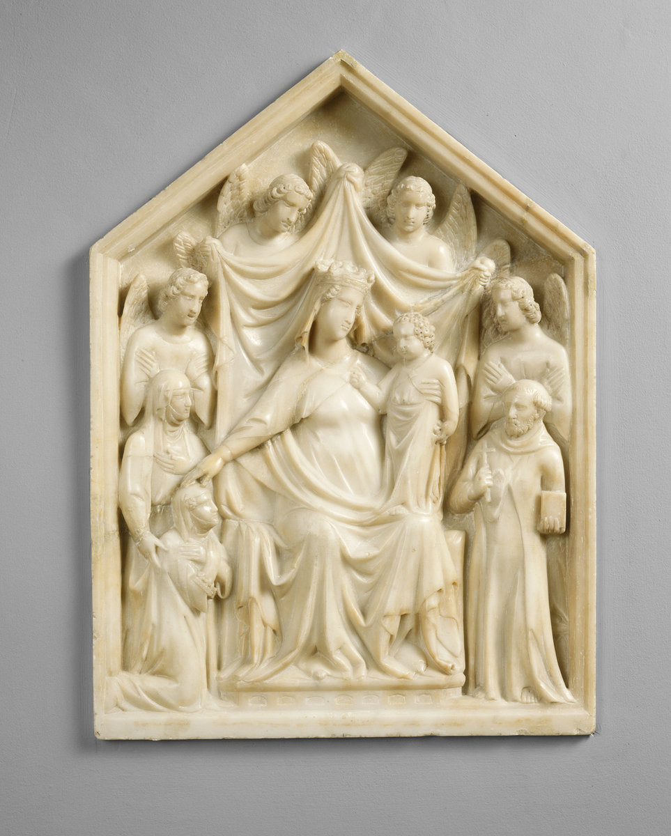 Madonna and Child with Queen Sancia, Saints, and Angels by Tino di Camaino (Tuscan, c. 1285 - 1337), 16X12"(A3)Poster Print