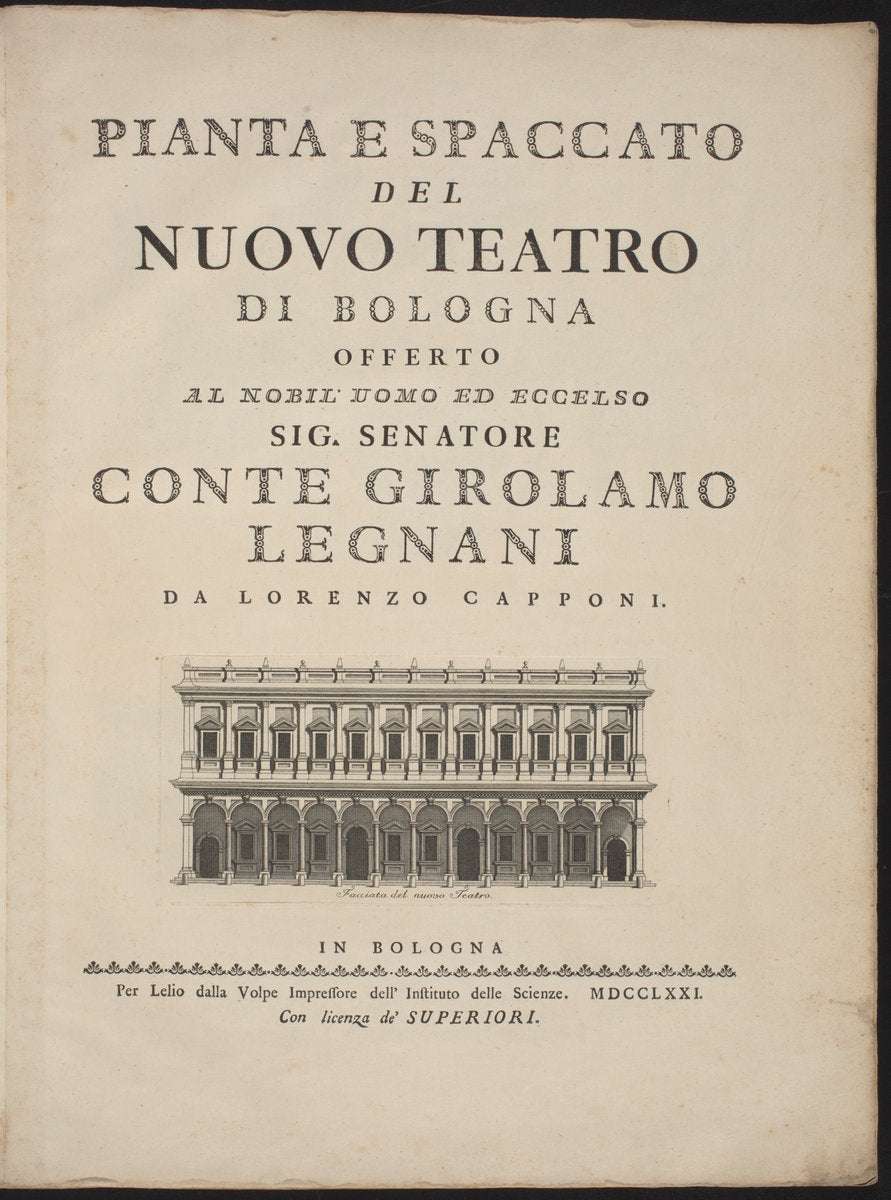 Pianta e spaccato del nuovo teatro di Bologna by Lorenzo Capponi, after Antonio Galli Bibiena (Italian, born 1733), 16X12"(A3)Poster Print