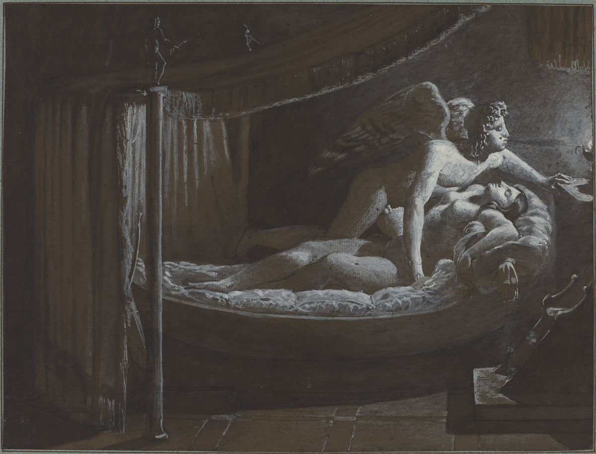 Cupid with Psyche Extinguishing the Lamp by François-Edouard Picot (French, 1786 - 1868), 16X12"(A3)Poster Print