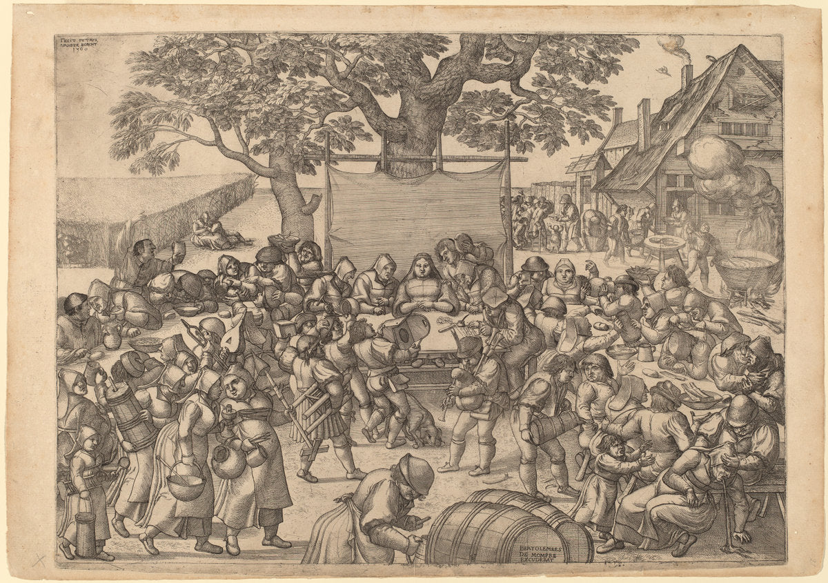 The Large Rustic Wedding Feast by Peter van der Borcht (Flemish, 1545 - 1608), 16X12"(A3)Poster Print