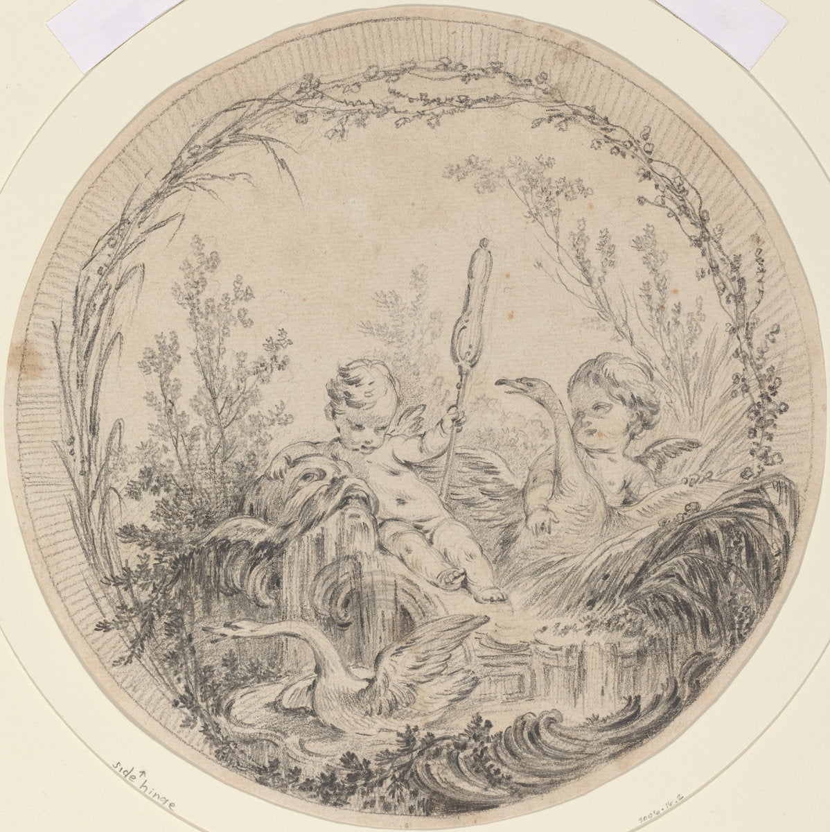 Two Putti Playing with Swans by Attributed to Charles Eisen (French, 1720 - 1778), 16X12"(A3)Poster Print