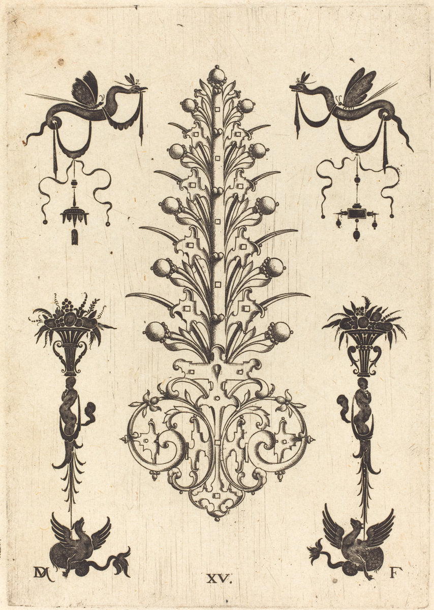 Hyacinth-Shaped Brooch with Winged Snakes at Top and Winged Animals at Bottom by Daniel Mignot (German, active 1593/1596), 16X12"(A3)Poster Print