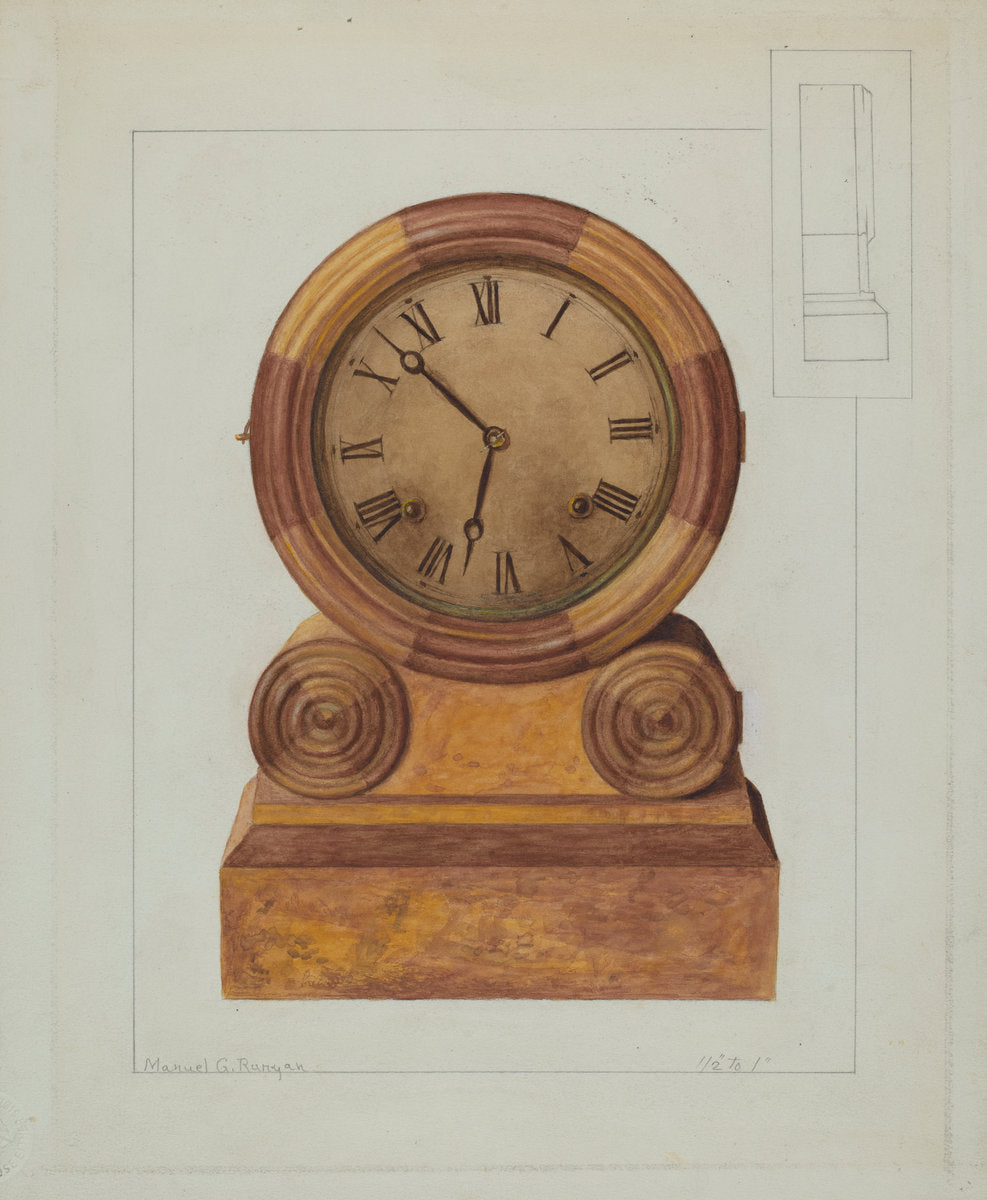 Shelf Clock by Manuel G. Runyan (American, active c. 1935), 16X12"(A3)Poster Print