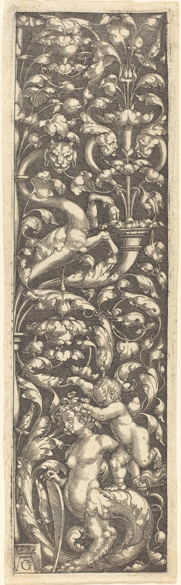 Ornament with a Child on the Back of a Sphinx by Heinrich Aldegrever (German, 1502 - 1555/1561), 16X12"(A3)Poster Print