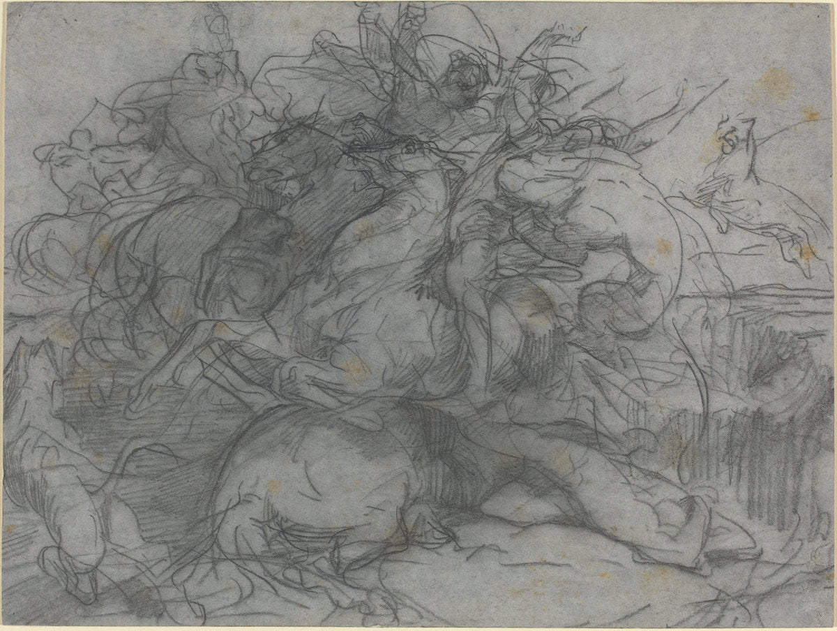 Study for "Surprise" (Battle of the Tigers) by François-Nicolas Chifflart (French, 1825 - 1901), 16X12"(A3)Poster Print