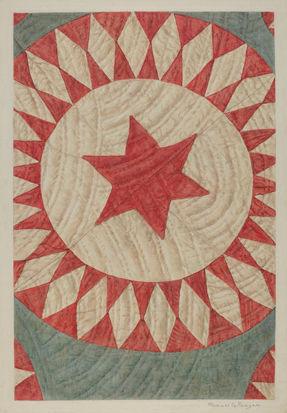Star & Ring Quilt by Manuel G. Runyan (American, active c. 1935), 16X12"(A3)Poster Print