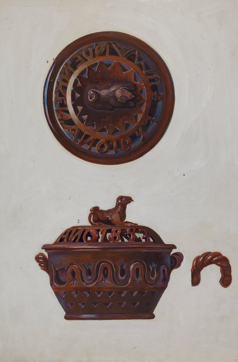 Pa. German Tobacco Bowl w/ Lid by Albert Levone (American, active c. 1935), 16X12"(A3)Poster Print