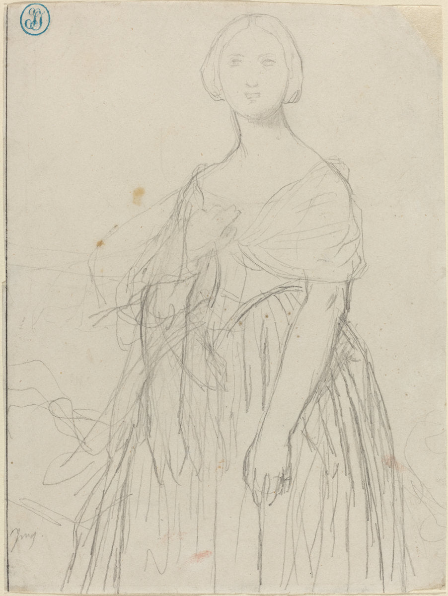 Sketch for Madame Moitessier by Jean-Auguste-Dominique Ingres (French, 1780 - 1867), 16X12"(A3)Poster Print