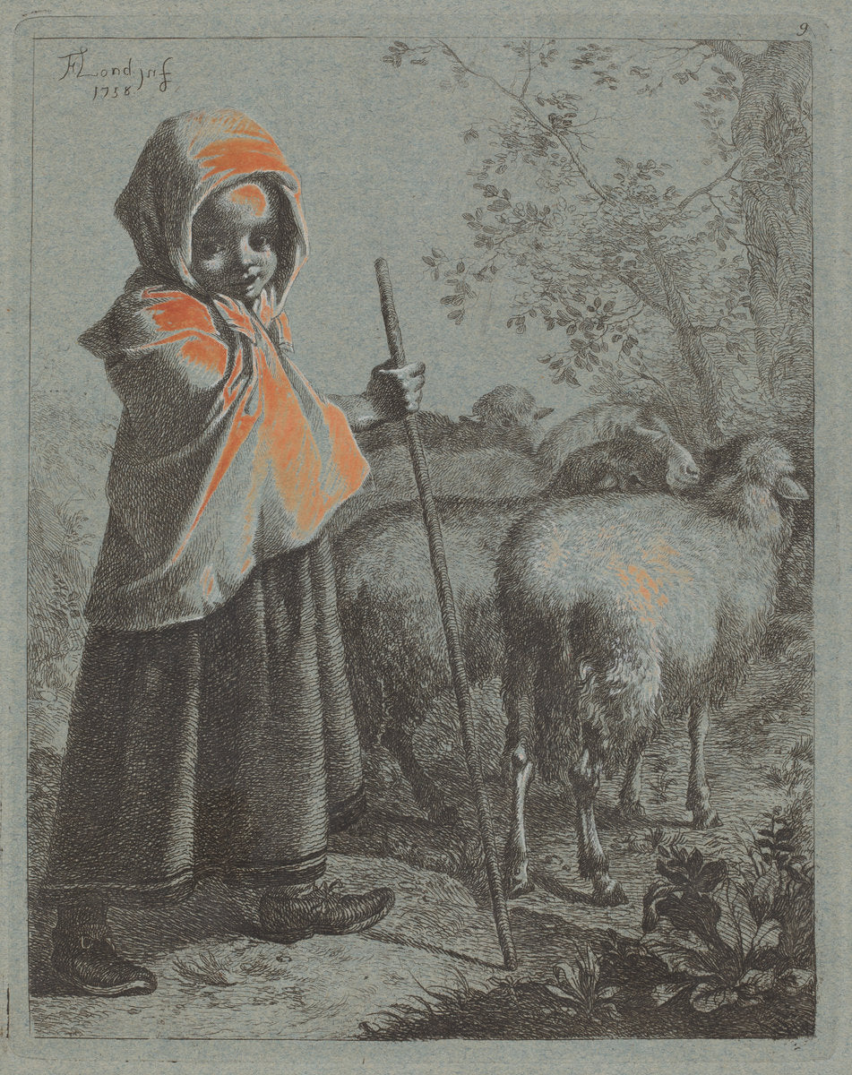 Child Shepherdess with Flock by Francesco Londonio (Italian, 1723 - 1783), 16X12"(A3)Poster Print