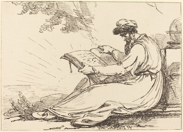Oriental with Beard, Reading a Book by Henry Singleton (British, 1766 - 1839), 16X12"(A3)Poster Print