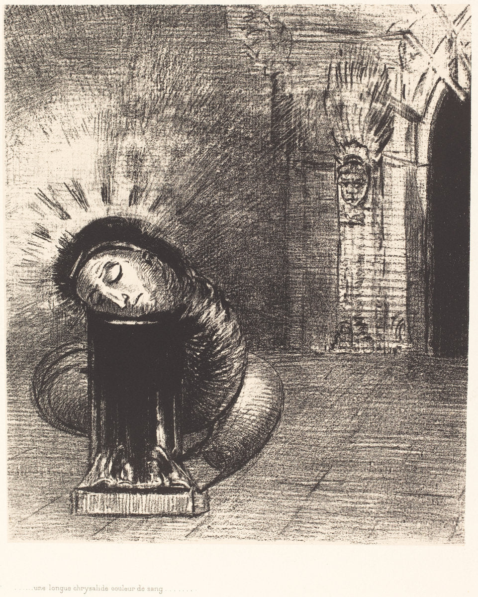 Une longue chrysalide couleur de sang (A longchrysalis, the color of blood) by Odilon Redon (French, 1840 - 1916), 16X12"(A3)Poster Print