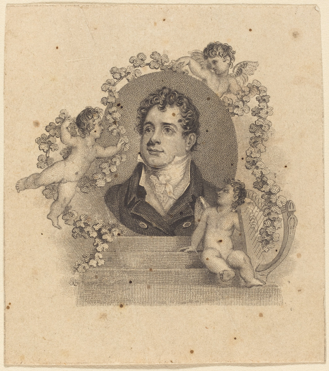 19th century by British 19th Century (Portrait of a Young Gentleman Surrounded by Cupids; Lord Byron?), 16X12"(A3)Poster Print