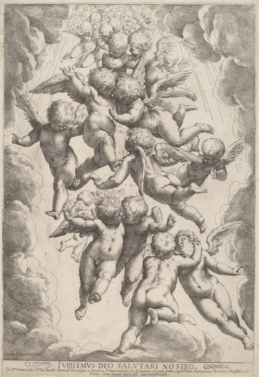 Angels in Glory by Guido Reni, after Luca Cambiaso (Italian, 1575 - 1642), 16X12"(A3)Poster Print