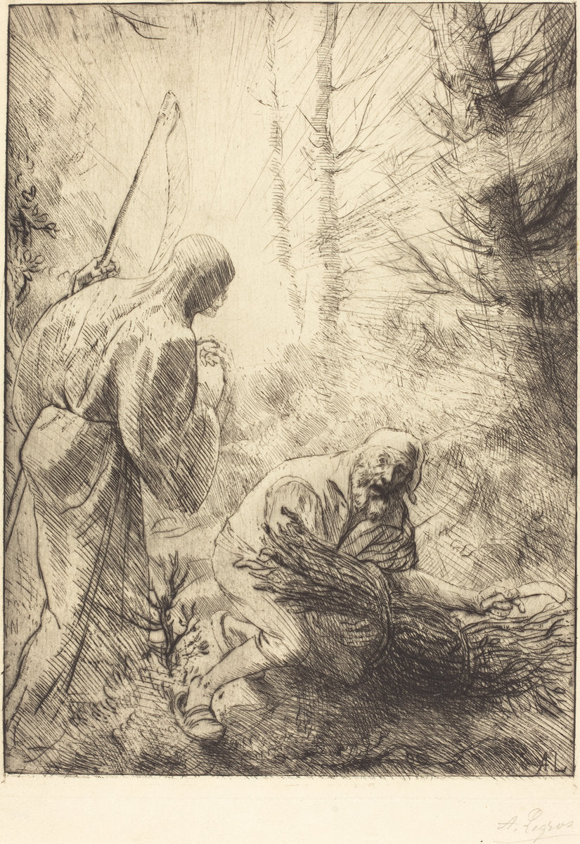 Death and the Woodcutter, 2nd plate (La mort et le bucheron) by Alphonse Legros (French, 1837 - 1911), 16X12"(A3)Poster Print