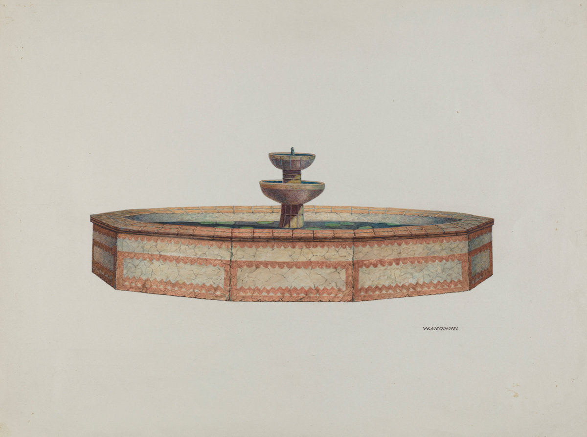 Mission Fountain by William Kieckhofel (American, active c. 1935), 16X12"(A3)Poster Print