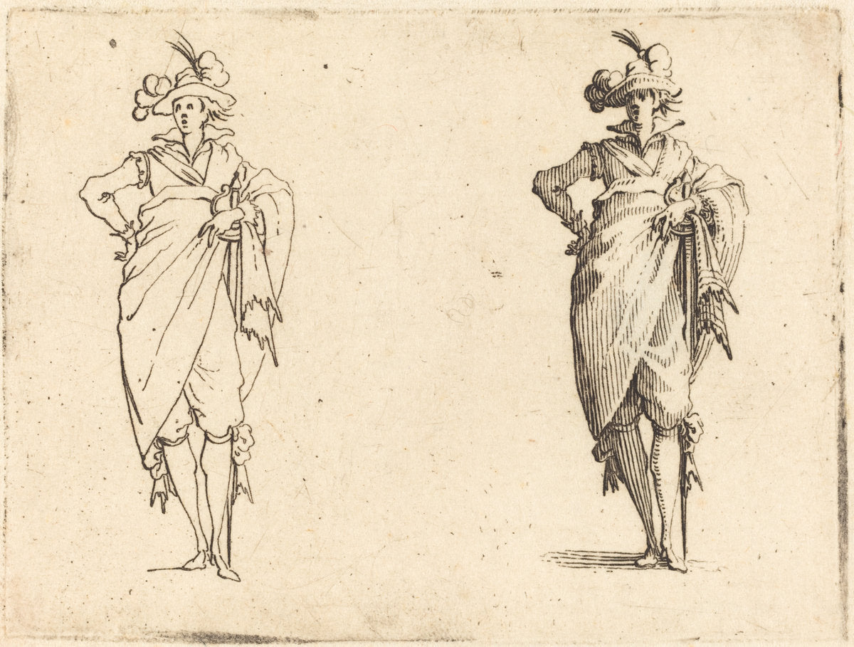 Gentleman Viewed from the Front with Hand on Hip by Jacques Callot (French, 1592 - 1635), 16X12"(A3)Poster Print