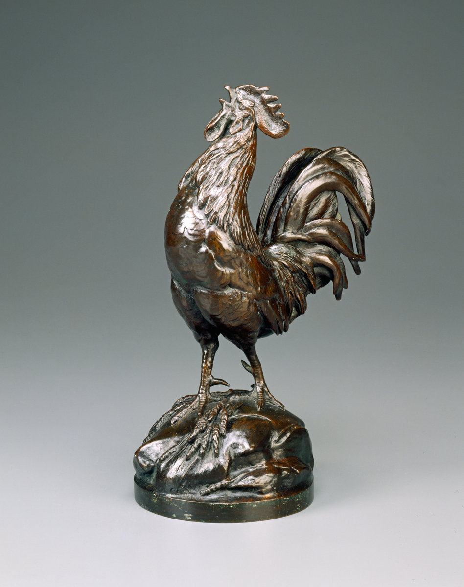 French Cock Crowing by Auguste-Nicolas Cain (French, 1821 - 1894), 16X12"(A3)Poster Print