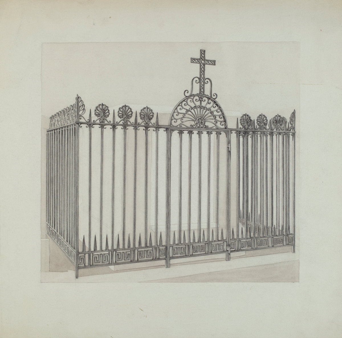 Iron Gate and Fence by Arelia Arbo (American, active c. 1935), 16X12"(A3)Poster Print