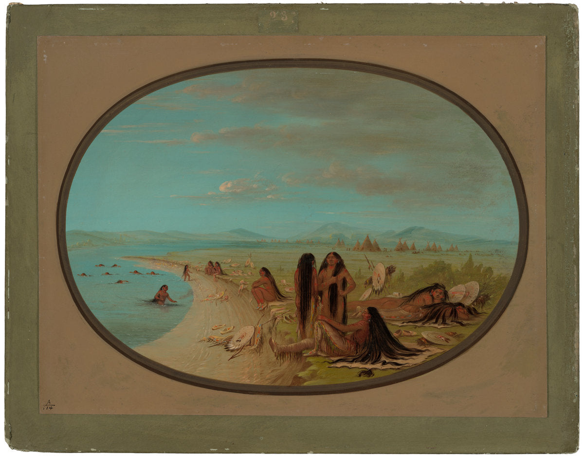 Crow Warriors Bathing by George Catlin (American, 1796 - 1872), 16X12"(A3)Poster Print
