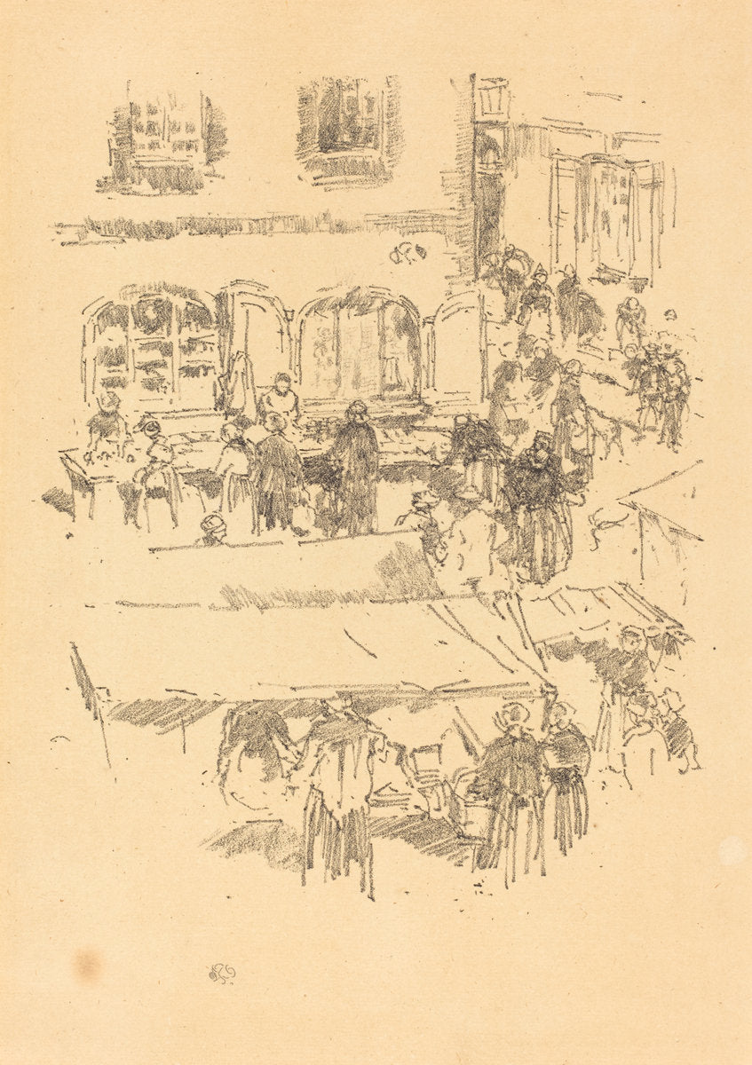 The Marketplace, Vitré by James McNeill Whistler (American, 1834 - 1903), 16X12"(A3)Poster Print