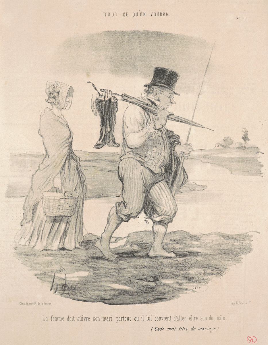 La femme doit suivre son mari ... by Honoré Daumier (French, 1808 - 1879), 16X12"(A3)Poster Print