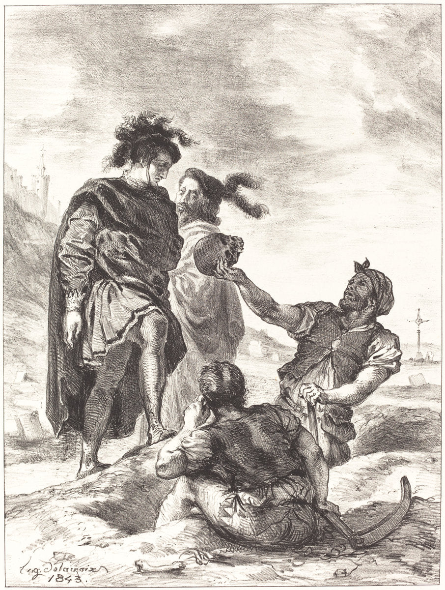 Hamlet and Horatio before the Gravediggers (Act V, Scene I) by Eugène Delacroix (French, 1798 - 1863), 16X12"(A3)Poster Print