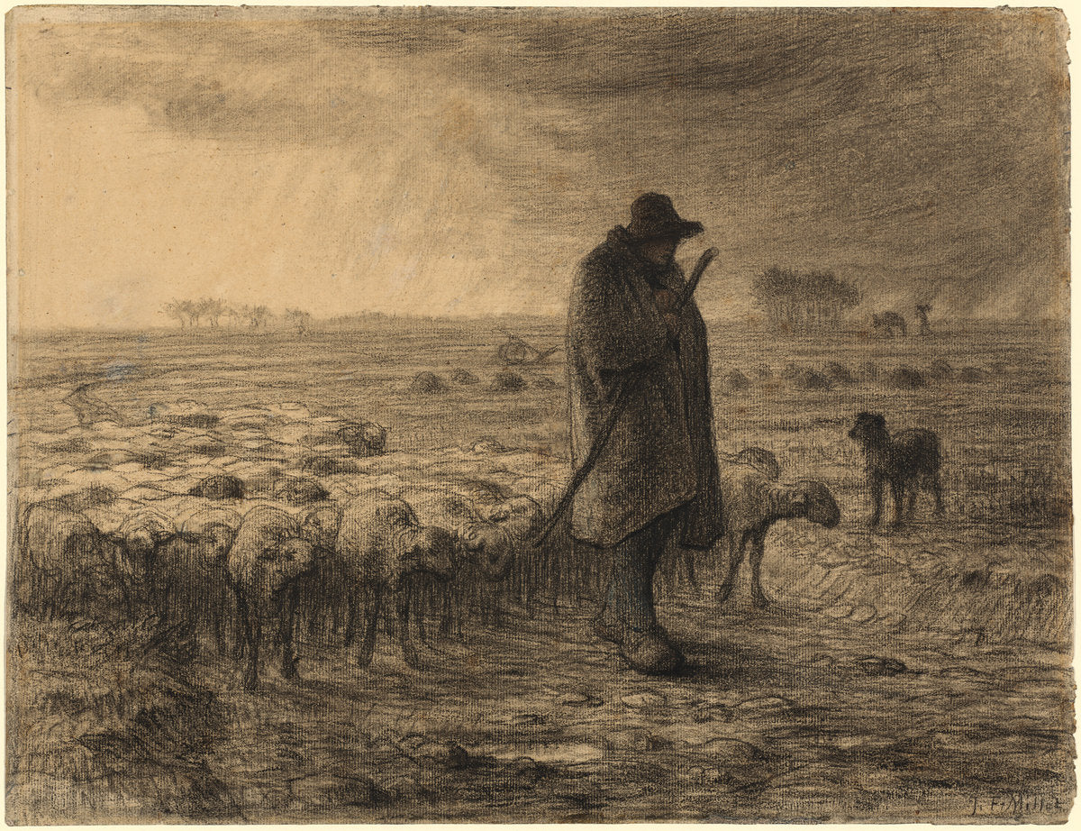 Shepherd Returning with His Flock by Jean-François Millet (French, 1814 - 1875), 16X12"(A3)Poster Print