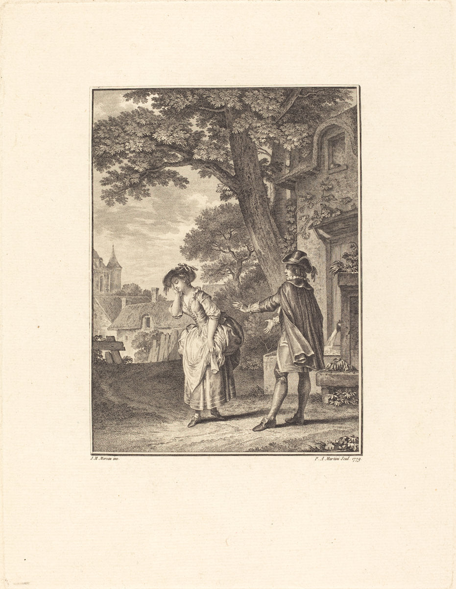 Le Devin du Village (Colette Weeping) by Pietro Antonio Martini after Jean-Michel Moreau (Italian, French school, 1738/1739 - 1797), 16X12"(A3)Poster Print