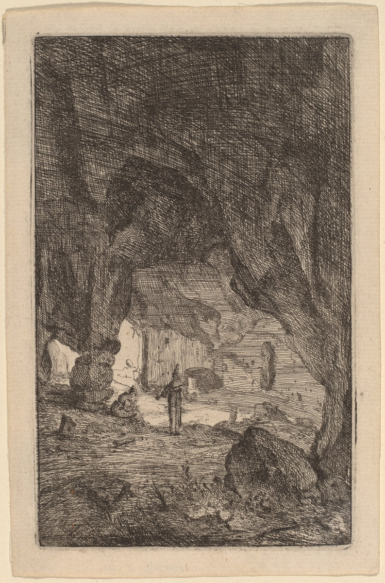 Grotto with Friars by Bartholomeus Breenbergh (Dutch, probably 1599 - 1657), 16X12"(A3)Poster Print