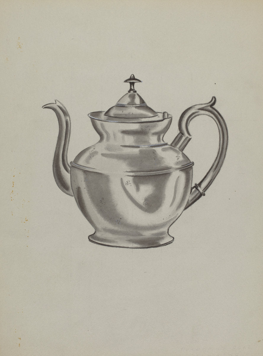 Pewter Teapot by Fred Peterson (American, active c. 1935), 16X12"(A3)Poster Print