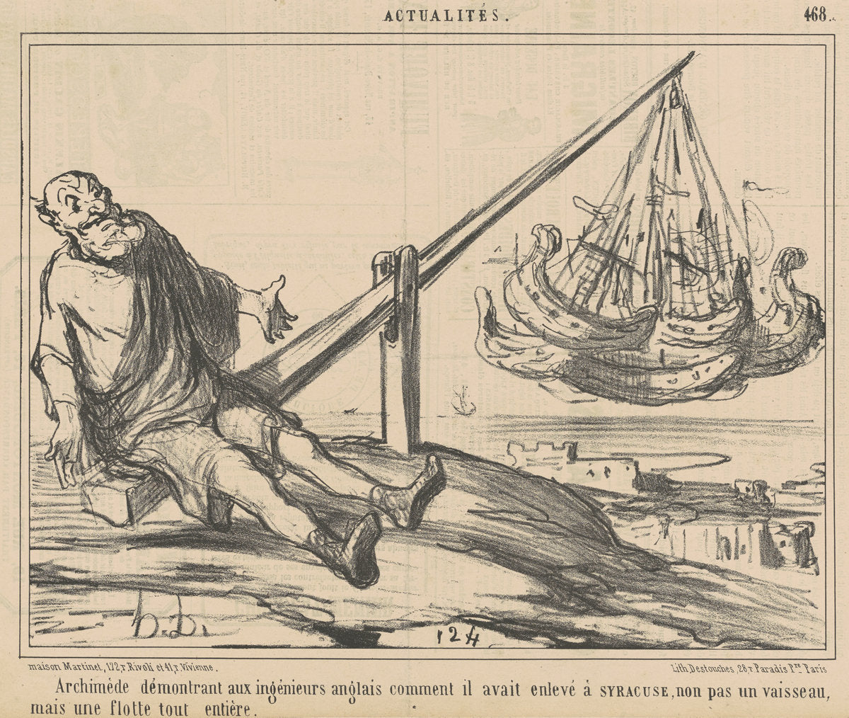 Archimède démontrant aux ingènieurs anglais ... by Honoré Daumier (French, 1808 - 1879), 16X12"(A3)Poster Print