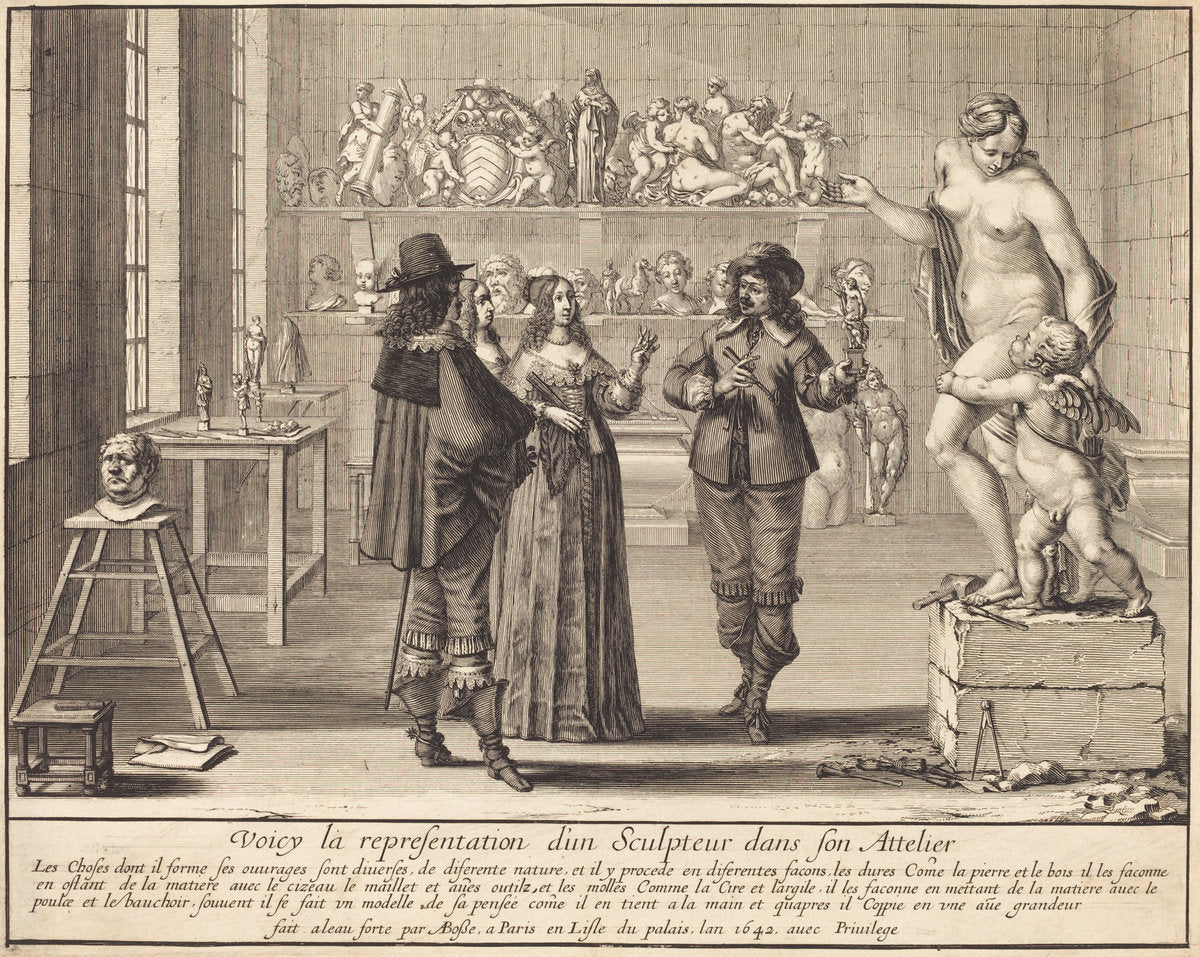 A Sculptor in His Atelier by Abraham Bosse (French, 1602 - 1676), 16X12"(A3)Poster Print
