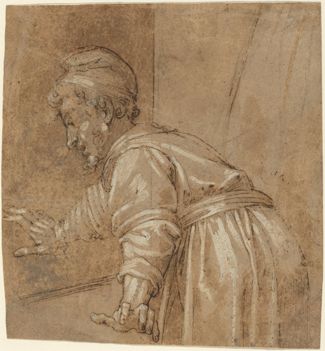 A Man Looking Out a Window by Bonifacio de' Pitati (Venetian, 1487 - 1553), 16X12"(A3)Poster Print