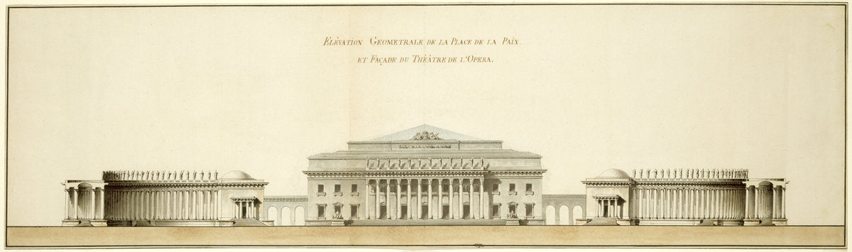 Geometrical Elevation of the Peace Plaza and Façade of the Opera House by Giacomo Quarenghi (Italian, 1744 - 1817), 16X12"(A3)Poster Print