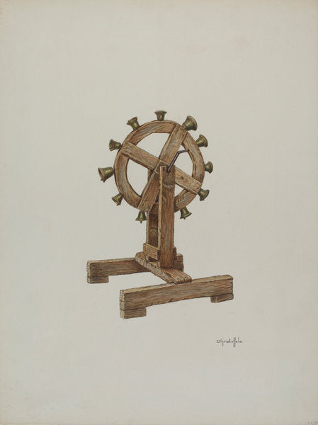 Altar Chimes on Wheel by Cornelius Christoffels (American, active c. 1935), 16X12"(A3)Poster Print