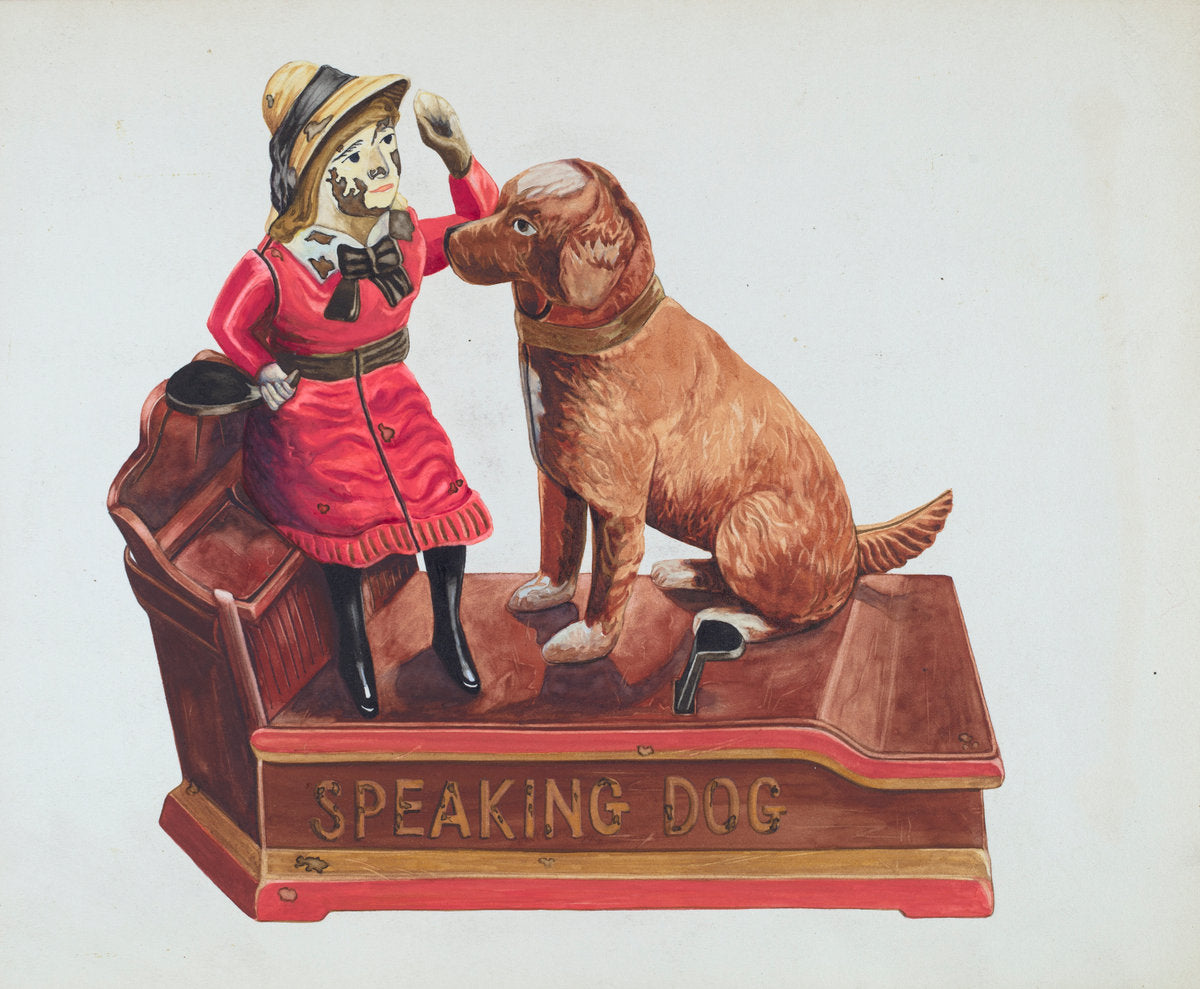 Speaking Dog Mechanical Bank by Einar Heiberg (American, active c. 1935), 16X12"(A3)Poster Print